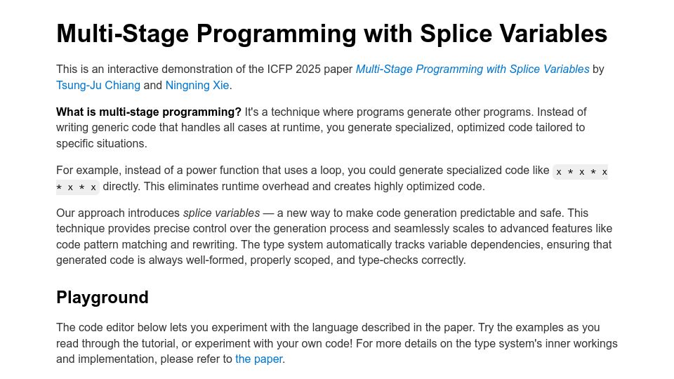 Screenshot of tsung-ju.org: Multi-Stage Programming with Splice Variables
