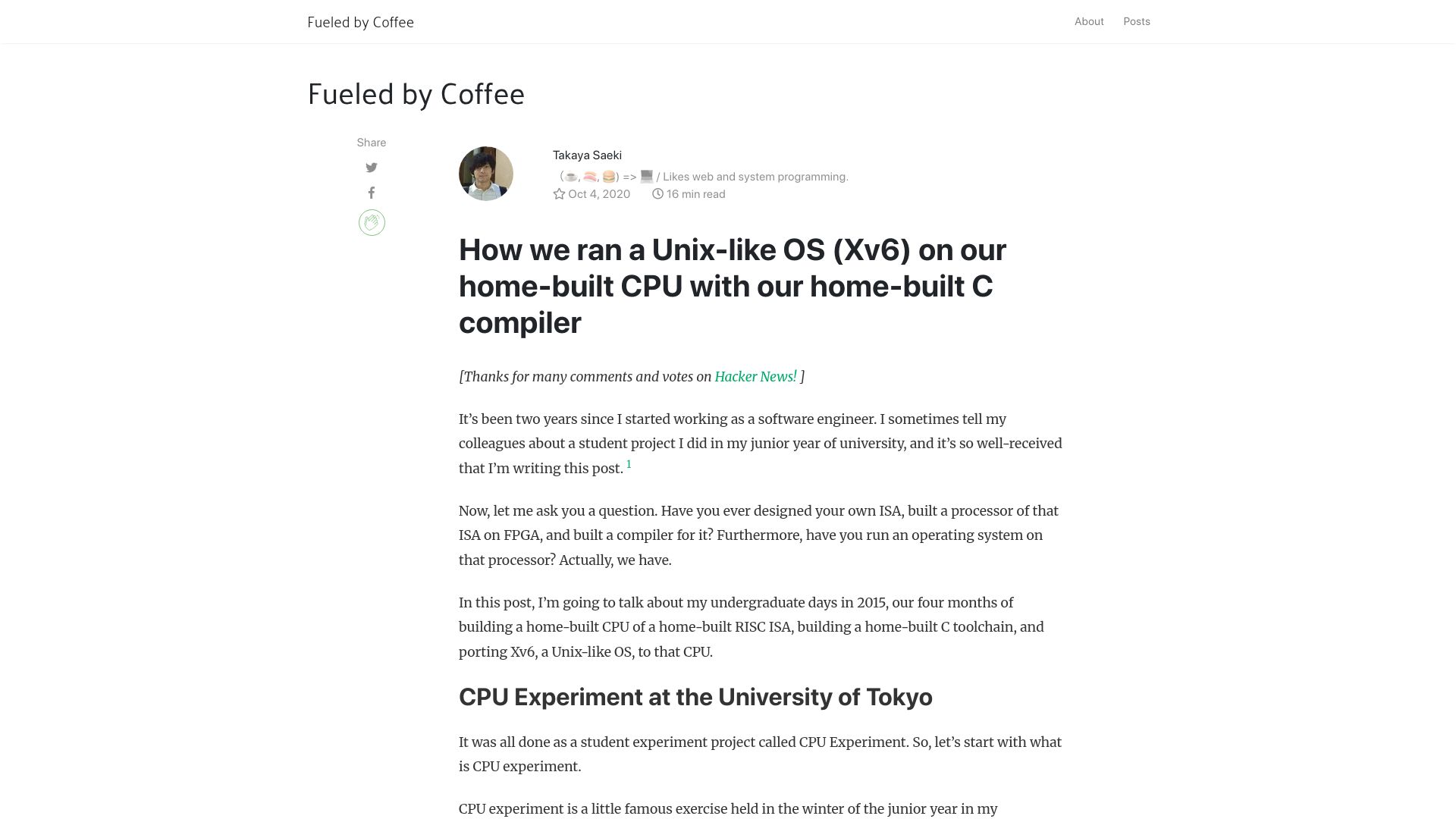 Screenshot of fuel.edby.coffee: We ran a Unix-like OS on our home-built CPU with a home-built C compiler (2020)