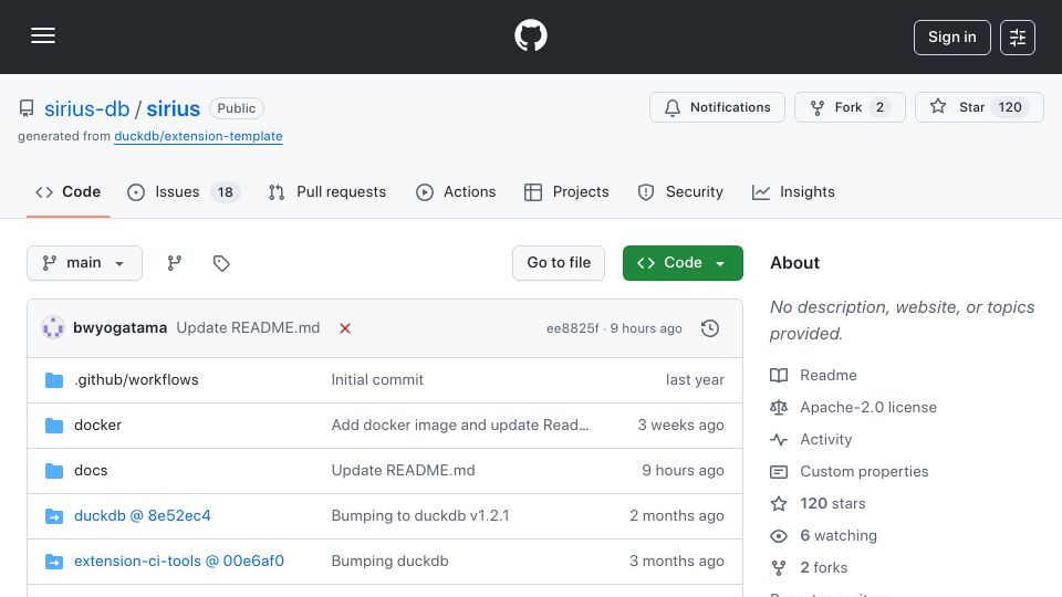 Screenshot of github.com: Sirius: A GPU-native SQL engine