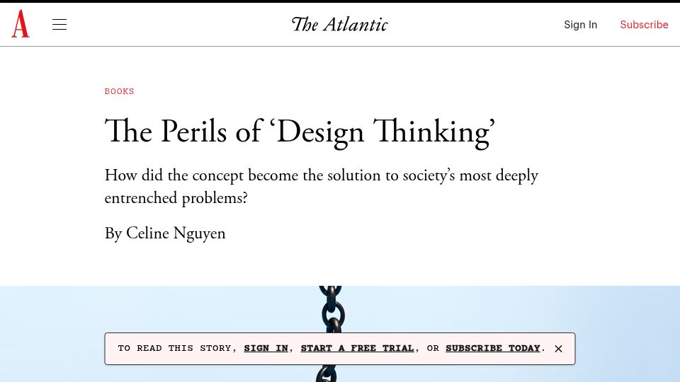 Screenshot of theatlantic.com: The Perils of 'Design Thinking'