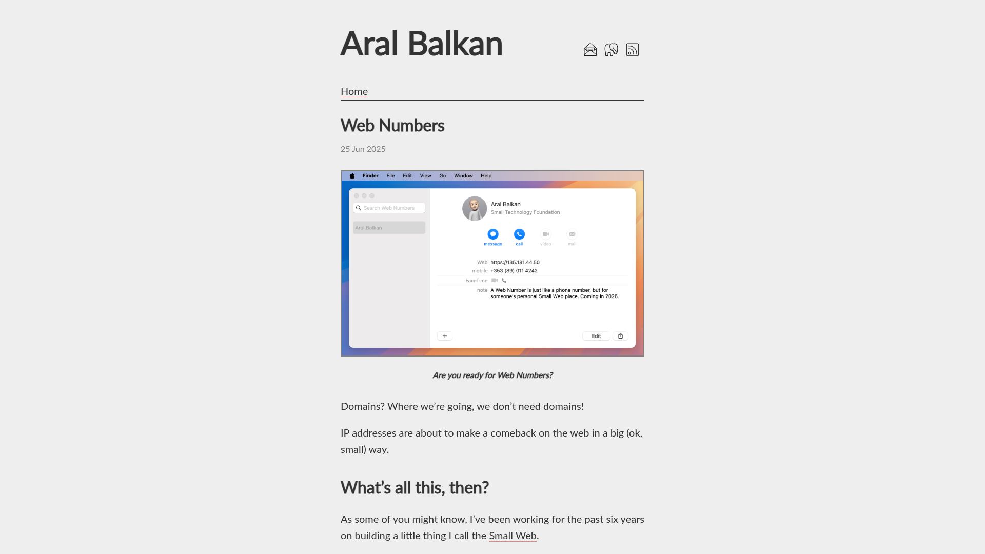 Screenshot of ar.al: Web Numbers
