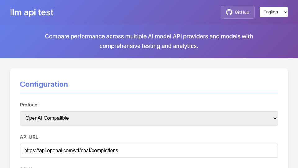 Screenshot of llmapitest.com: Show HN: A tool to benchmark LLM APIs (OpenAI, Claude, local/self-hosted)