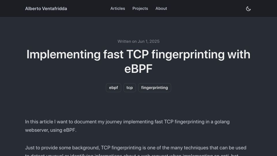 Screenshot of halb.it: Implementing fast TCP fingerprinting with eBPF