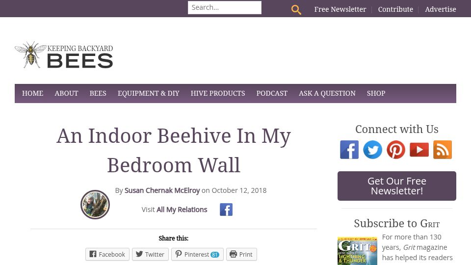 Screenshot of keepingbackyardbees.com: An Indoor Beehive in My Bedroom Wall