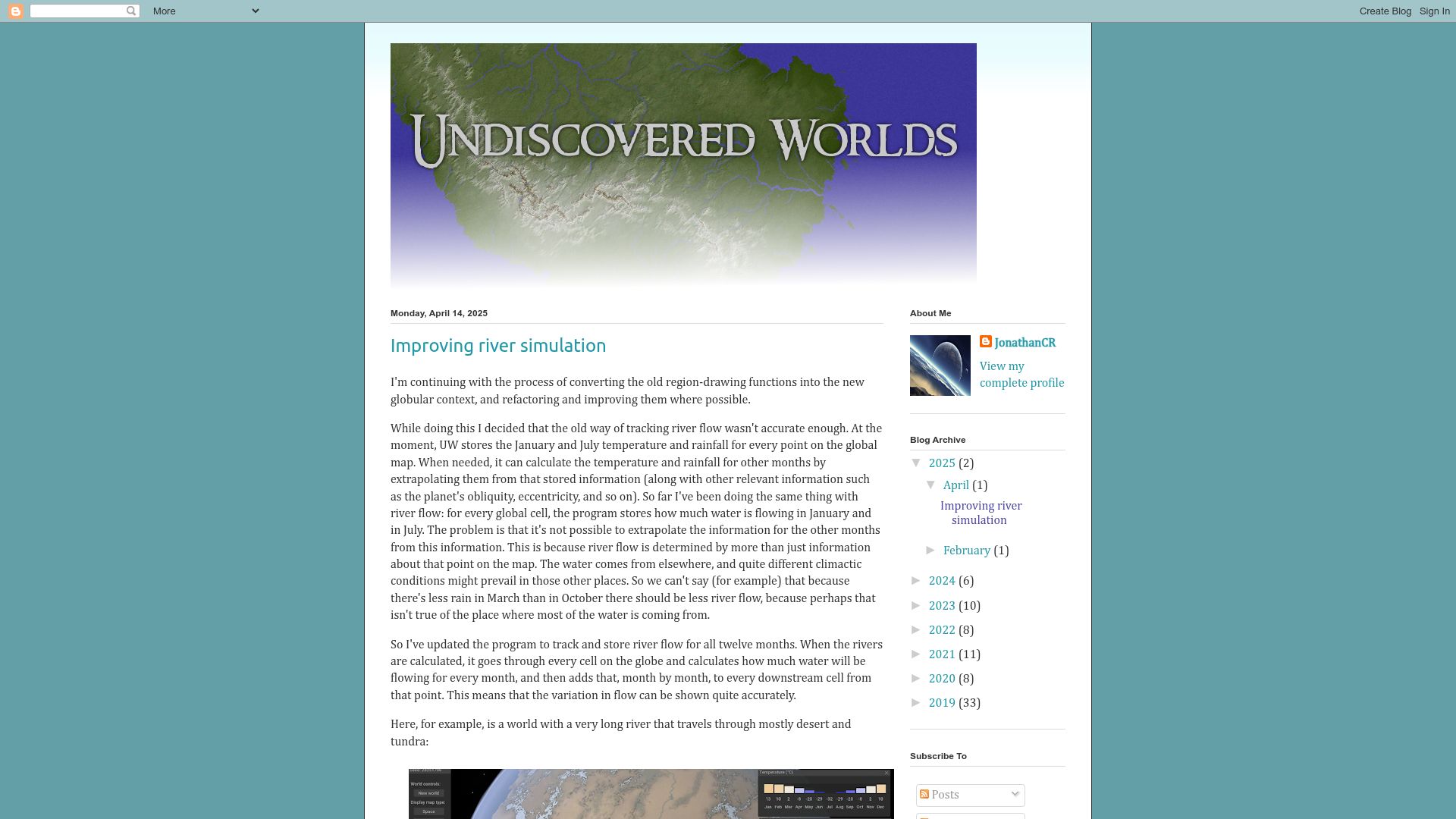 Screenshot of undiscoveredworlds.blogspot.com: Improving River Simulation