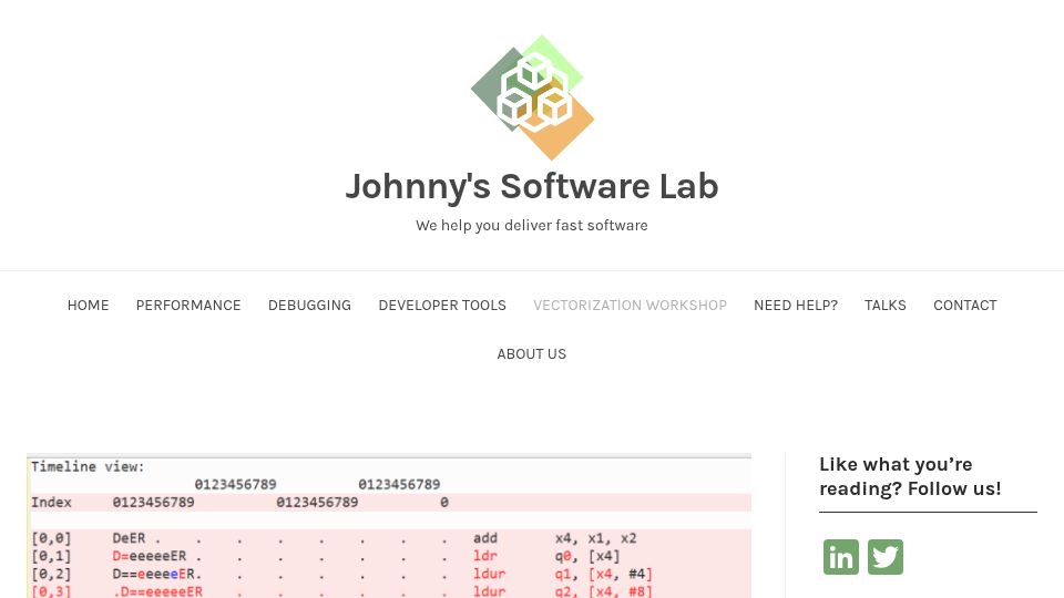 Screenshot of johnnysswlab.com: Performance Debugging with LLVM-mca: Simulating the CPU