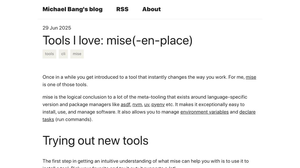 Screenshot of blog.vbang.dk: Tools I love: mise(-en-place)