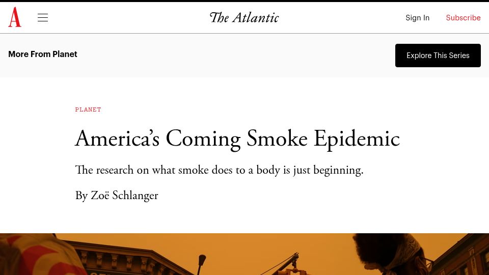 Screenshot of theatlantic.com: America's Coming Smoke Epidemic