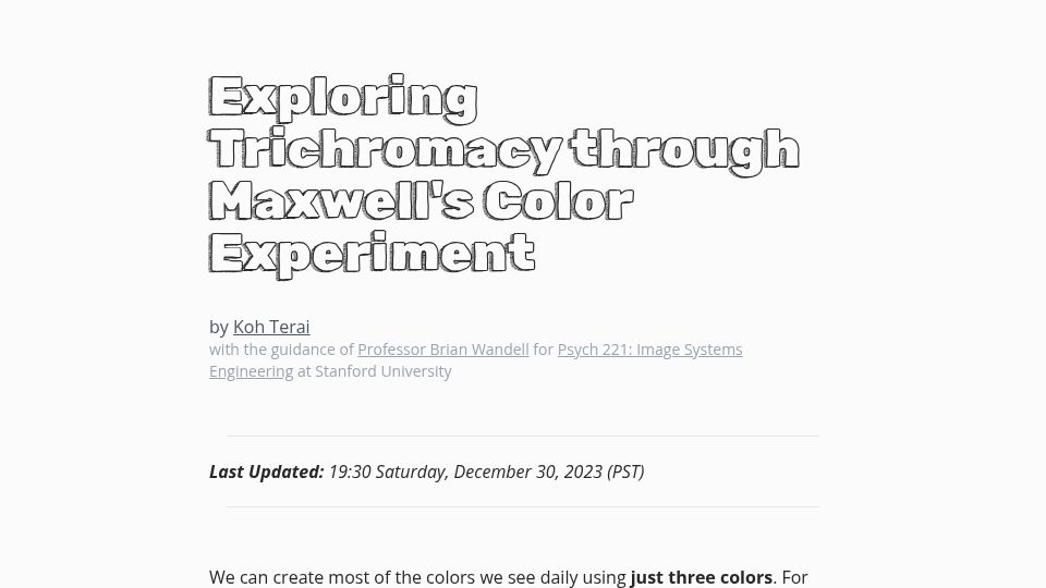Screenshot of maxwell.kohterai.com: Exploring Trichromacy through Maxwell's Color Experiment (2023)