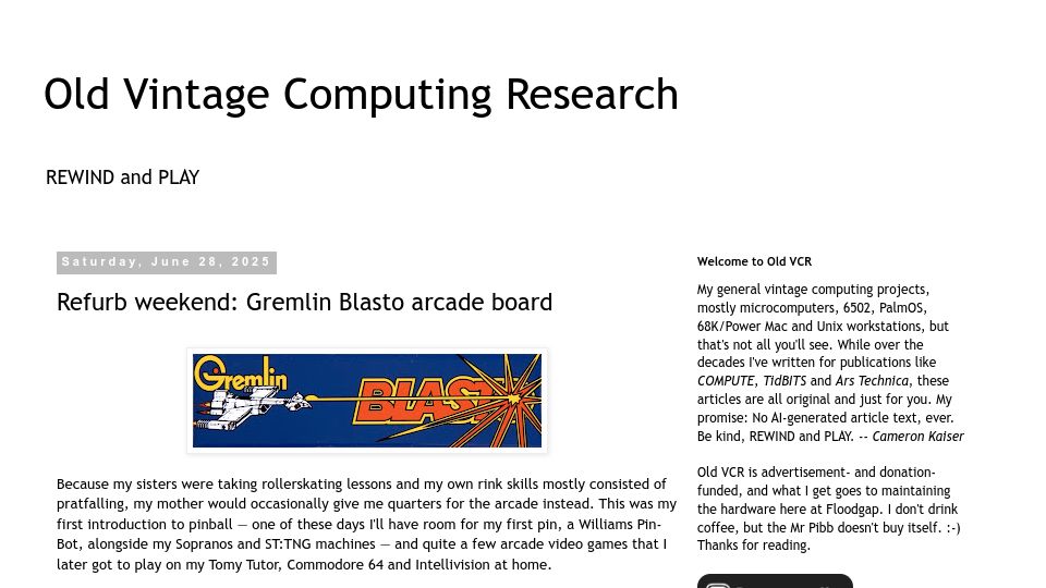 Screenshot of oldvcr.blogspot.com: Refurb weekend: Gremlin Blasto arcade board