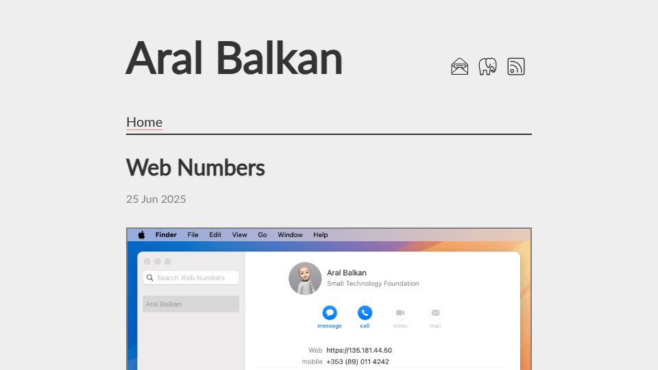 Screenshot of ar.al: Web Numbers