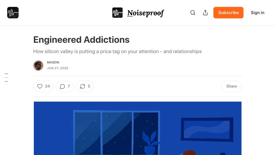 Screenshot of masonyarbrough.substack.com: Engineered Addictions
