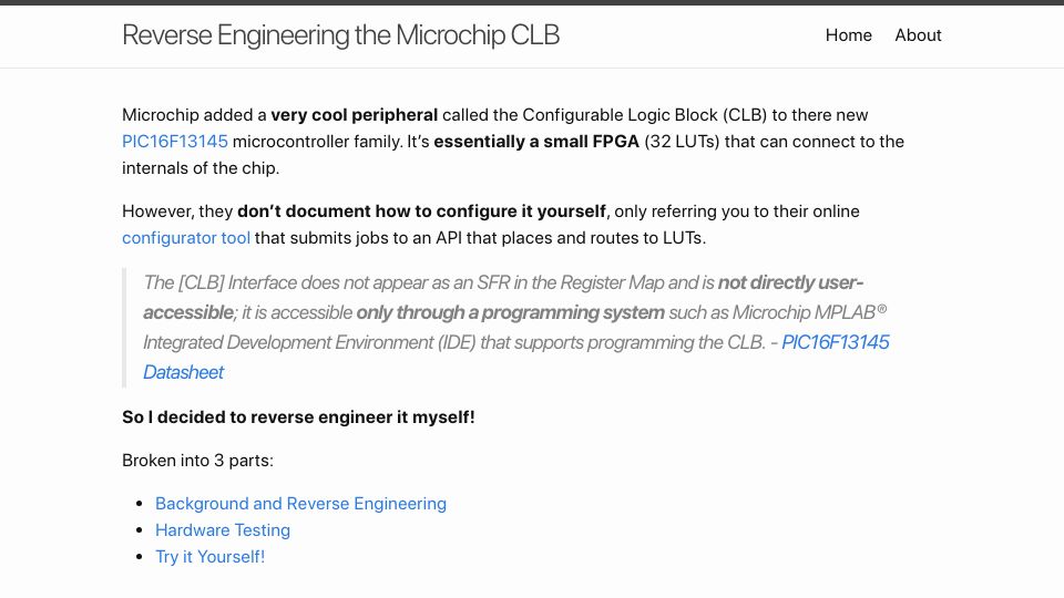 Screenshot of mcp-clb.markomo.me: Reverse Engineering the Microchip CLB