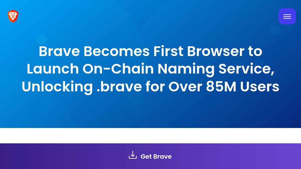 Screenshot of brave.com: Brave creates new TLD on the blockchain
