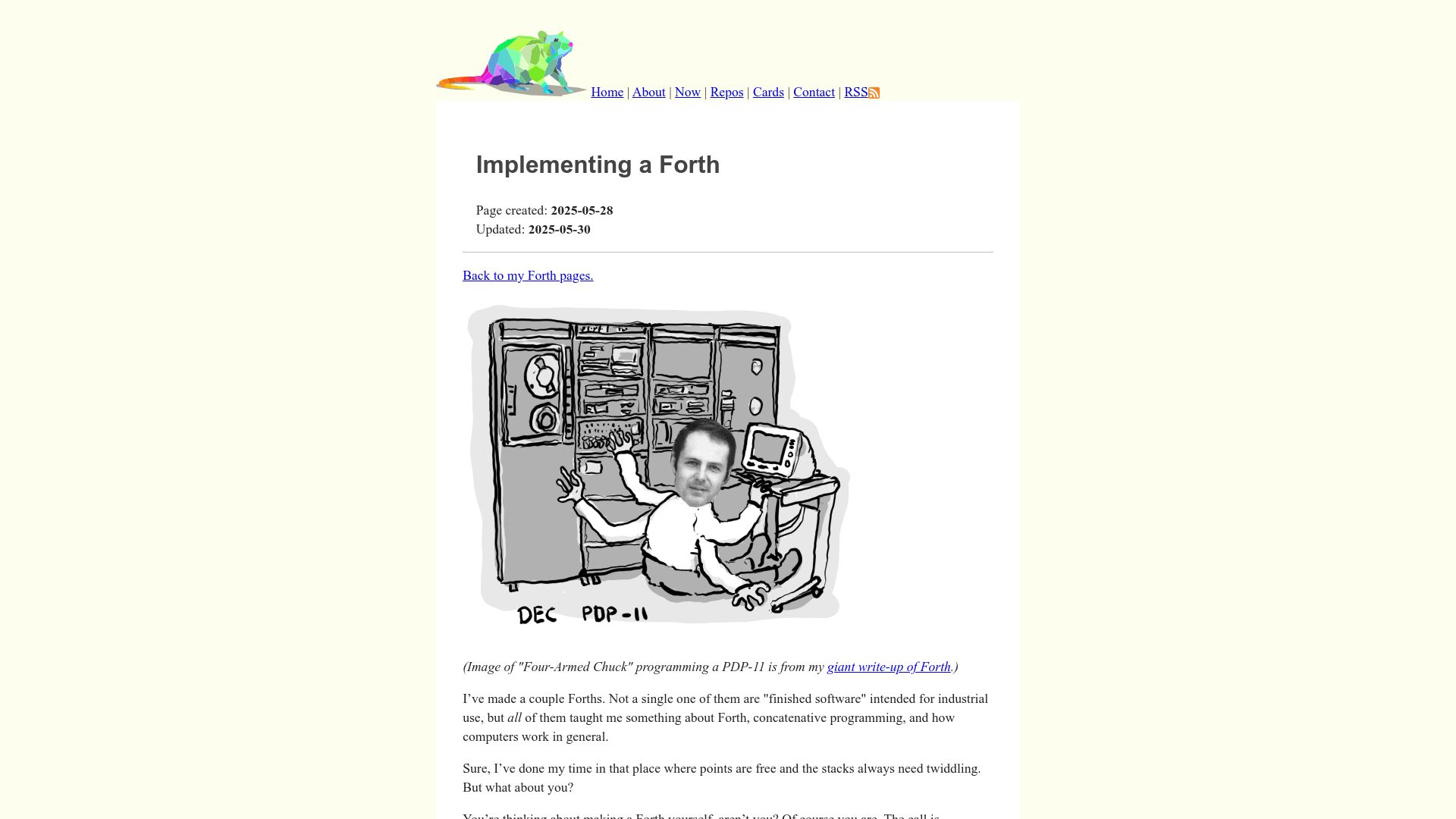 Screenshot of ratfactor.com: Implementing a Forth