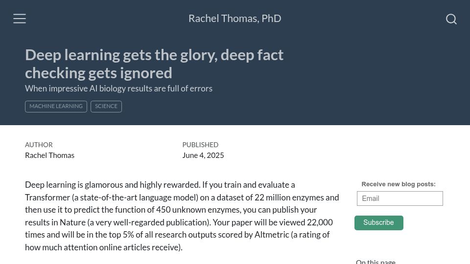 Screenshot of rachel.fast.ai: Deep learning gets the glory, deep fact checking gets ignored