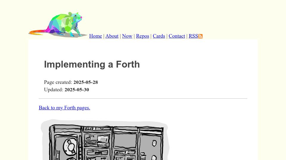 Screenshot of ratfactor.com: Implementing a Forth