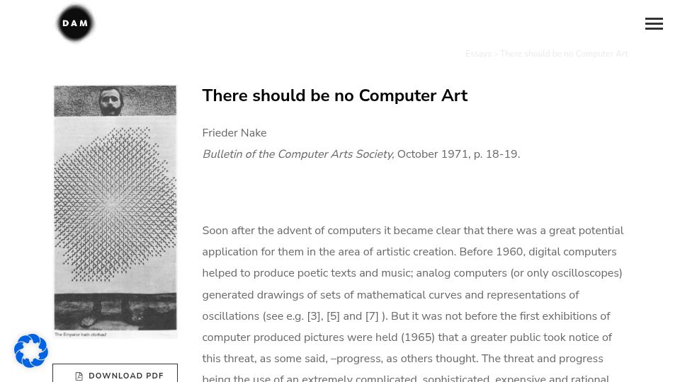 Screenshot of dam.org: There should be no Computer Art (1971)
