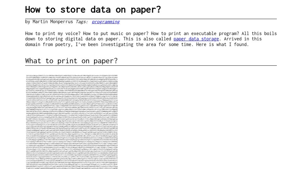 Screenshot of monperrus.net: How to Store Data on Paper?