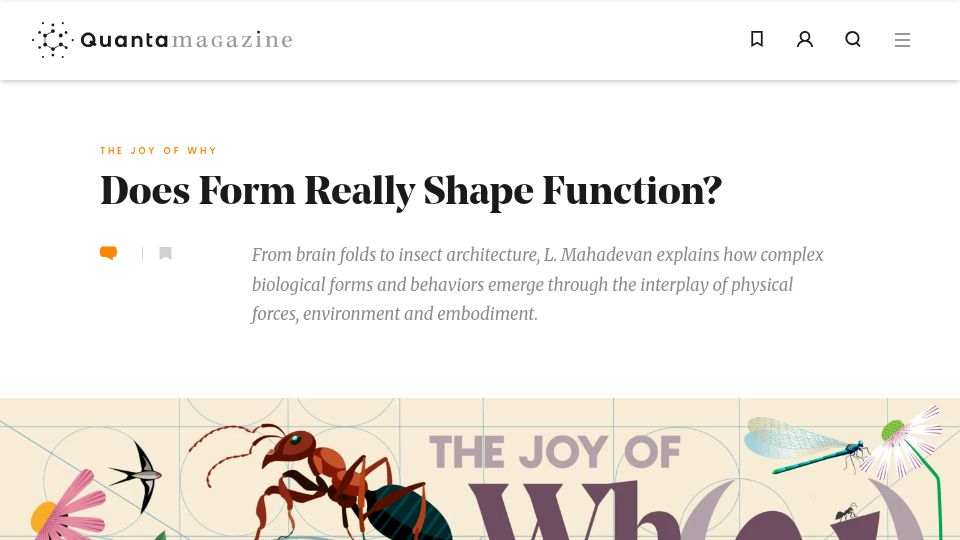 Screenshot of quantamagazine.org: Does Form Shape Function?