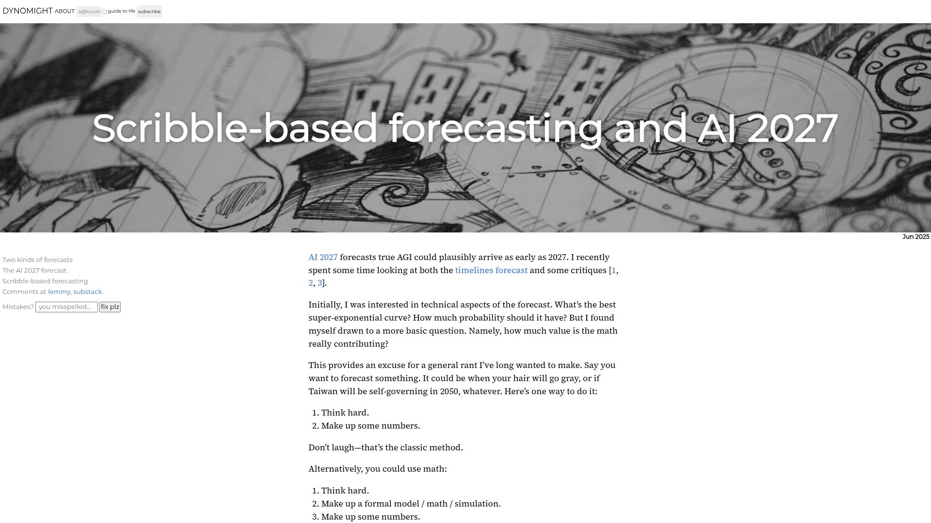 Screenshot of dynomight.net: Scribble-based forecasting and AI 2027