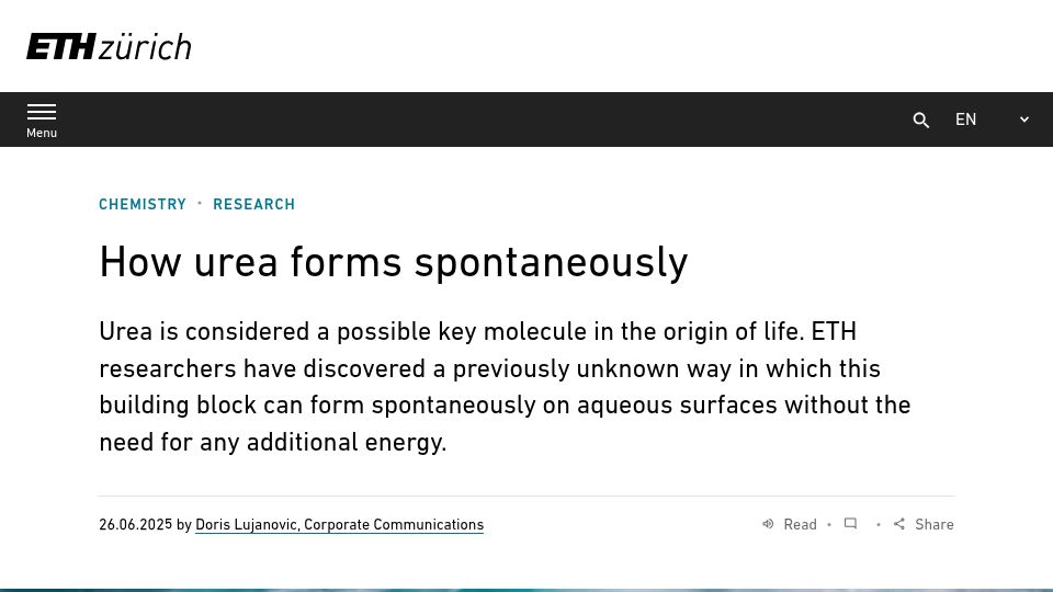 Screenshot of ethz.ch: How urea forms spontaneously