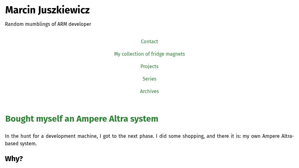 Screenshot of marcin.juszkiewicz.com.pl: Bought myself an Ampere Altra system