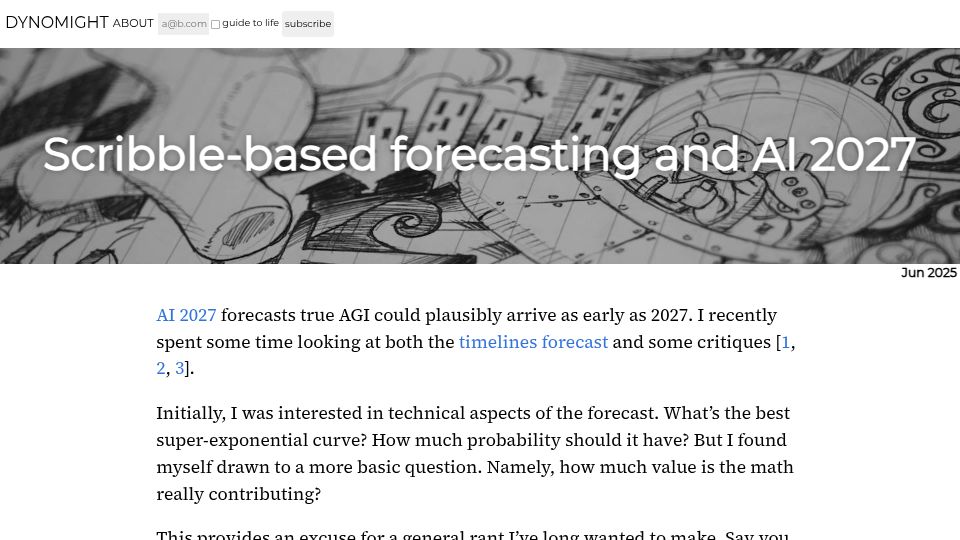 Screenshot of dynomight.net: Scribble-based forecasting and AI 2027