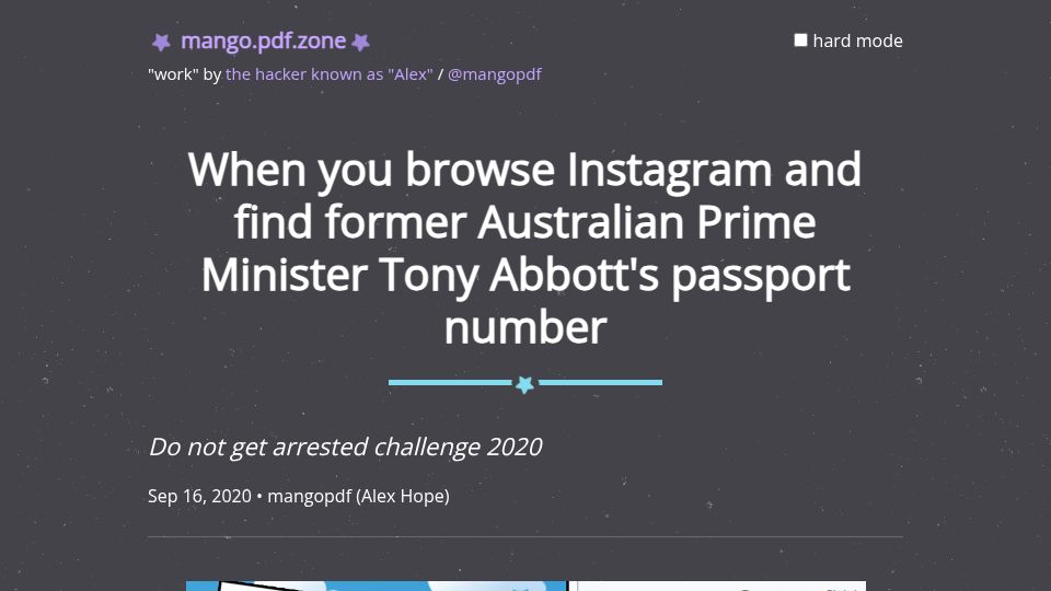 Screenshot of mango.pdf.zone: Finding a former Australian prime minister’s passport number on Instagram (2020)