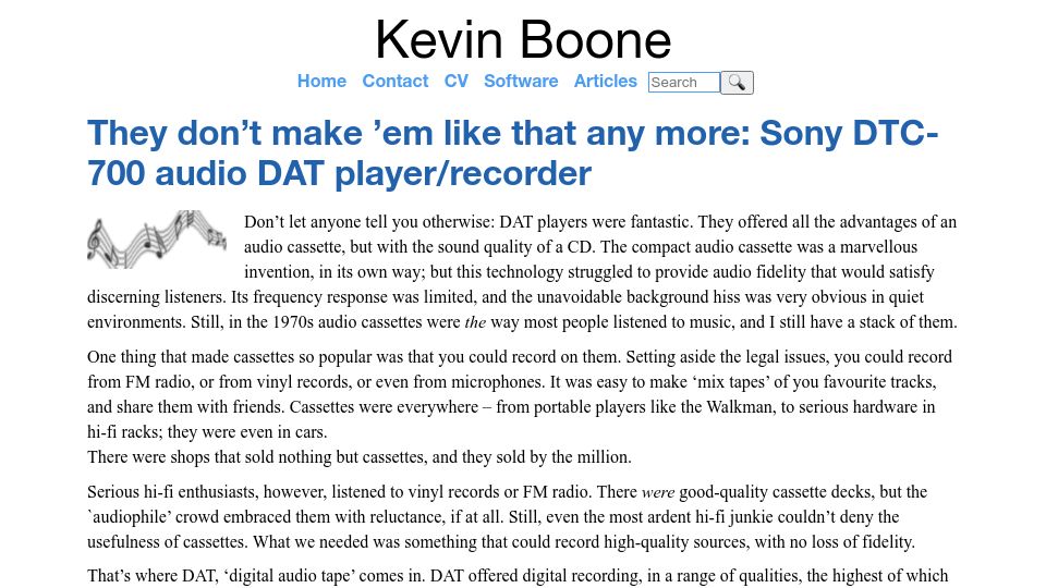 Screenshot of kevinboone.me: Sony DTC-700 audio DAT player/recorder
