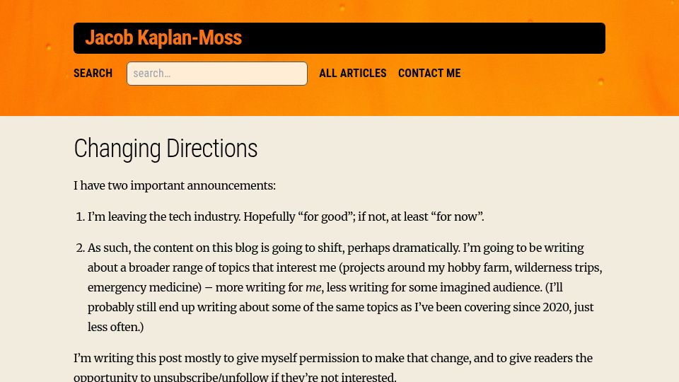 Screenshot of jacobian.org: Changing Directions