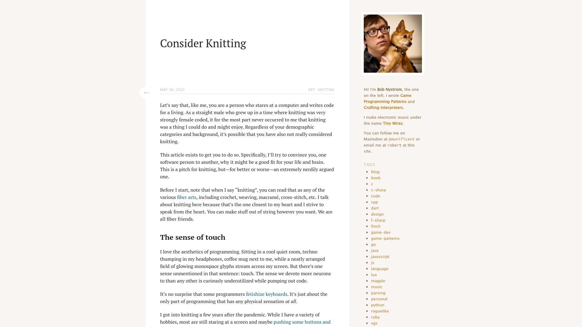 Screenshot of journal.stuffwithstuff.com: Consider Knitting