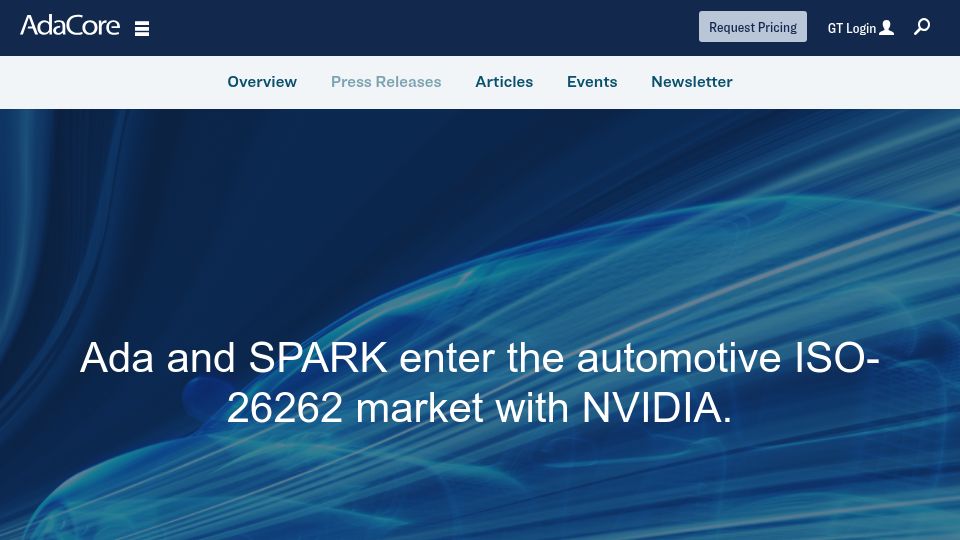 Screenshot of adacore.com: Ada and SPARK enter the automotive ISO-26262 market with Nvidia