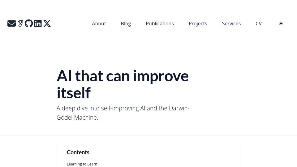 Screenshot of richardcsuwandi.github.io: A deep dive into self-improving AI and the Darwin-Gödel Machine