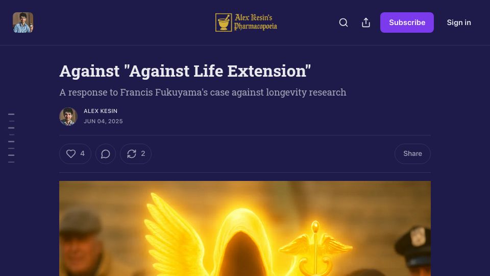 Screenshot of alexkesin.com: Against "Against Life Extension"