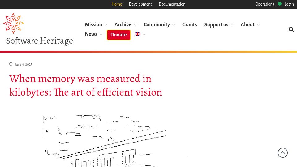 Screenshot of softwareheritage.org: When memory was measured in kilobytes: The art of efficient vision