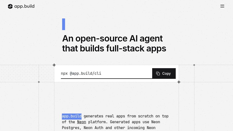 Screenshot of app.build: Show HN: App.build, an open-source AI agent that builds full-stack apps