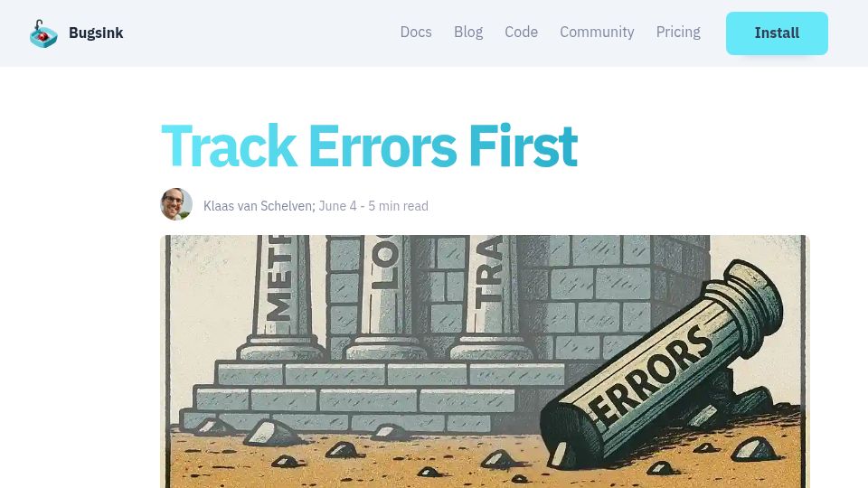 Screenshot of bugsink.com: Track Errors First