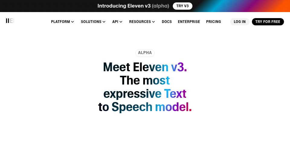 Screenshot of elevenlabs.io: Eleven v3