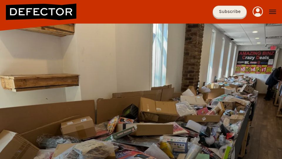 Screenshot of defector.com: Seven Days at the Bin Store