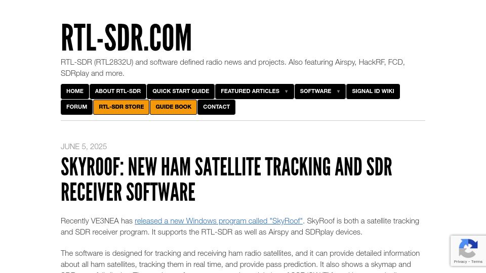 Screenshot of rtl-sdr.com: SkyRoof: New Ham Satellite Tracking and SDR Receiver Software