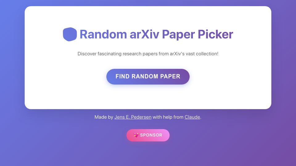 Screenshot of jepedersen.dk: Show HN: Grab a Random ArXiv Paper