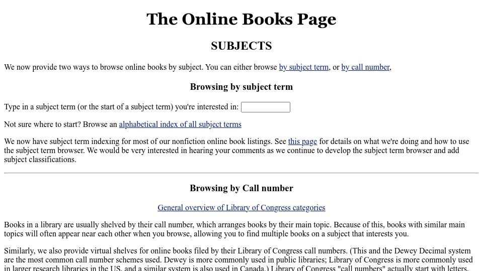 Screenshot of onlinebooks.library.upenn.edu: The Online Books Page at Penn State – listing of legally available online books