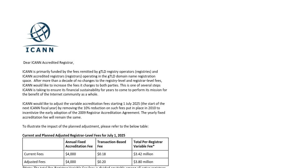 Screenshot of itp.cdn.icann.org: ICANN fee price hike by 11% [pdf]