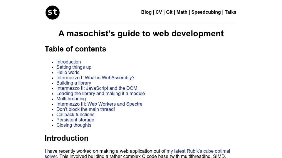 Screenshot of sebastiano.tronto.net: A masochist's guide to web development