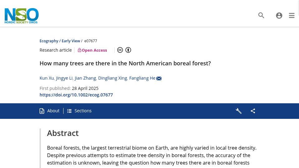 Screenshot of nsojournals.onlinelibrary.wiley.com: How many trees are there in the North American boreal forest?