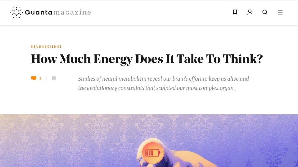 Screenshot of quantamagazine.org: How Much Energy Does It Take To Think?