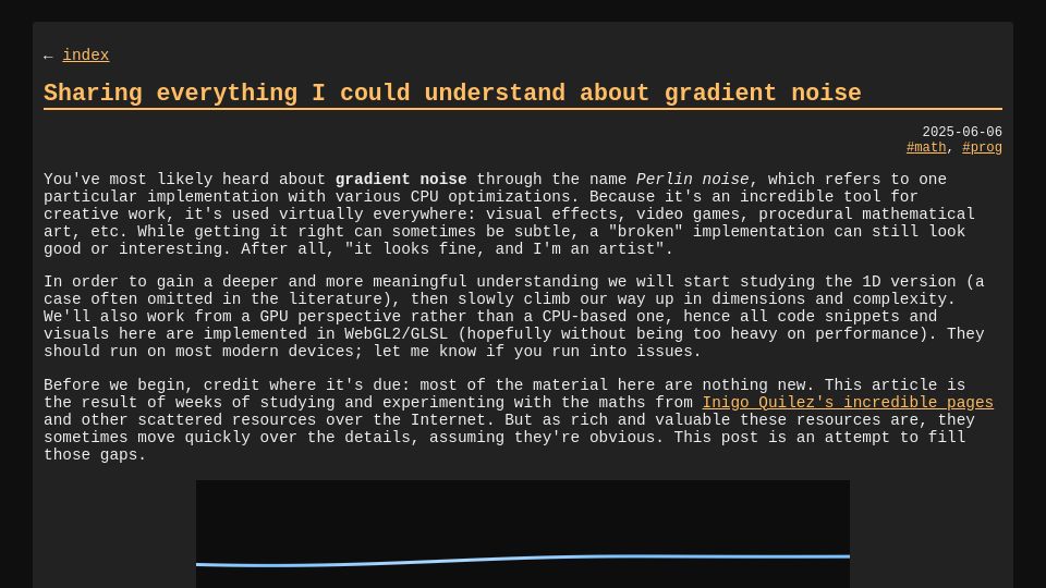 Screenshot of blog.pkh.me: Sharing everything I could understand about gradient noise