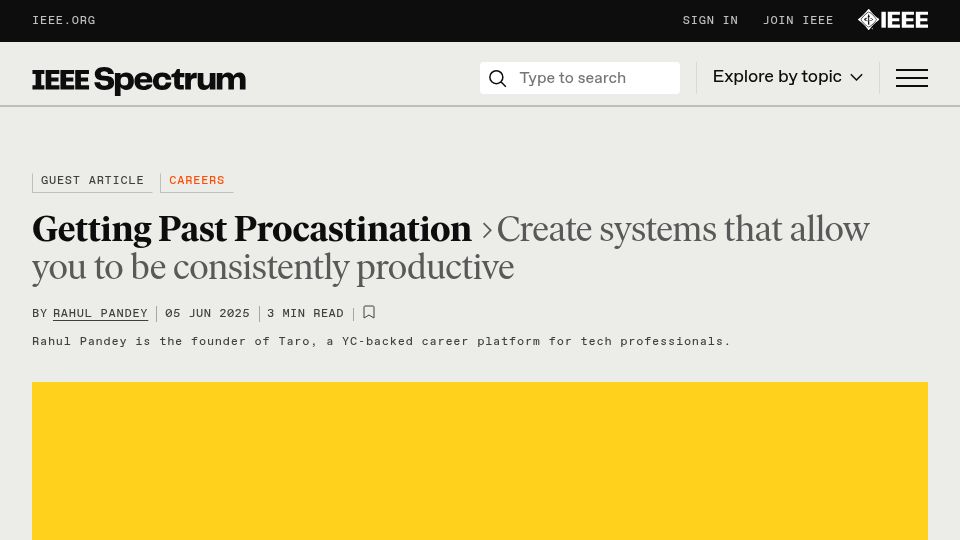 Screenshot of spectrum.ieee.org: Getting Past Procrastination