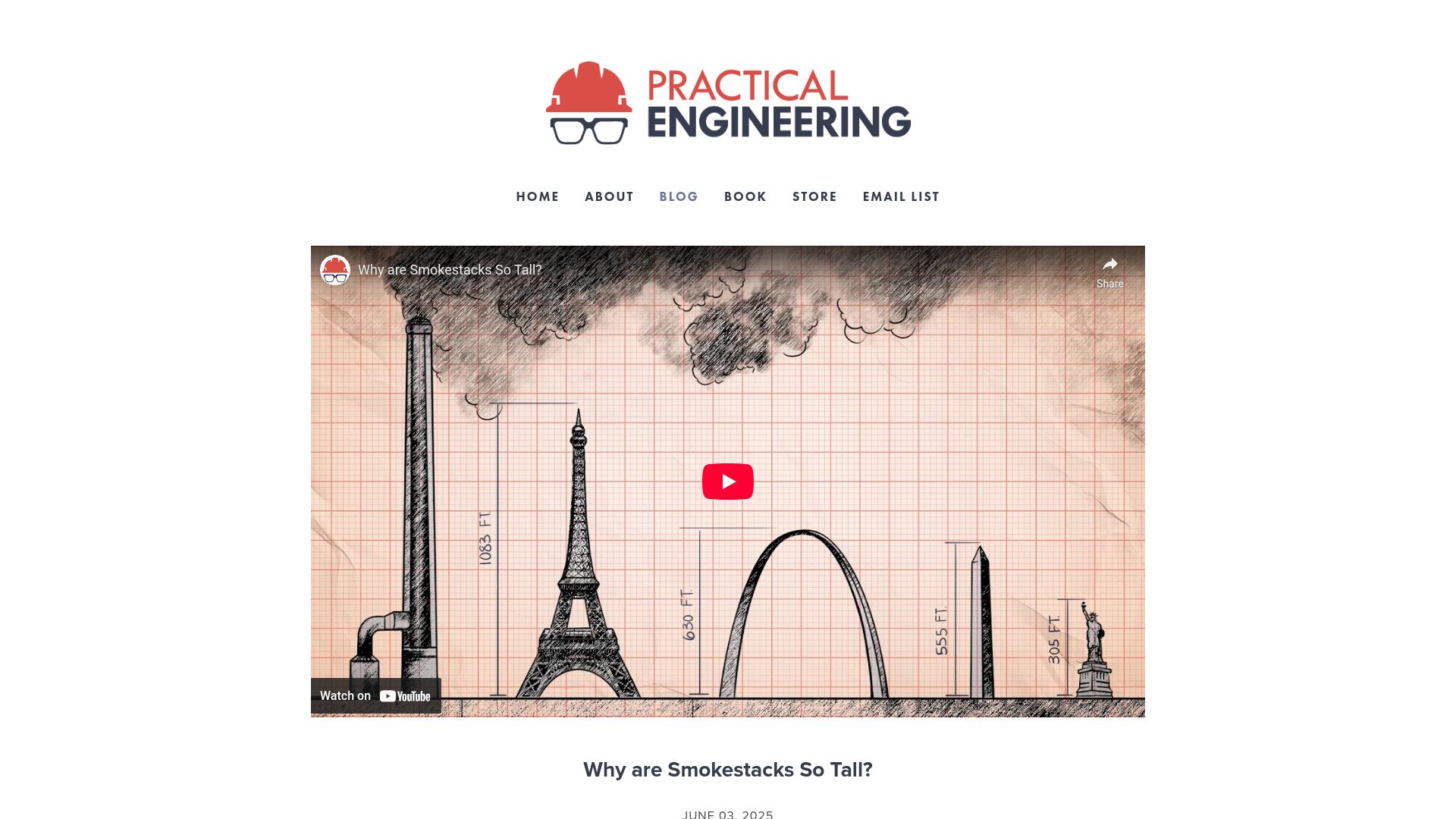 Screenshot of practical.engineering: Why are smokestacks so tall?